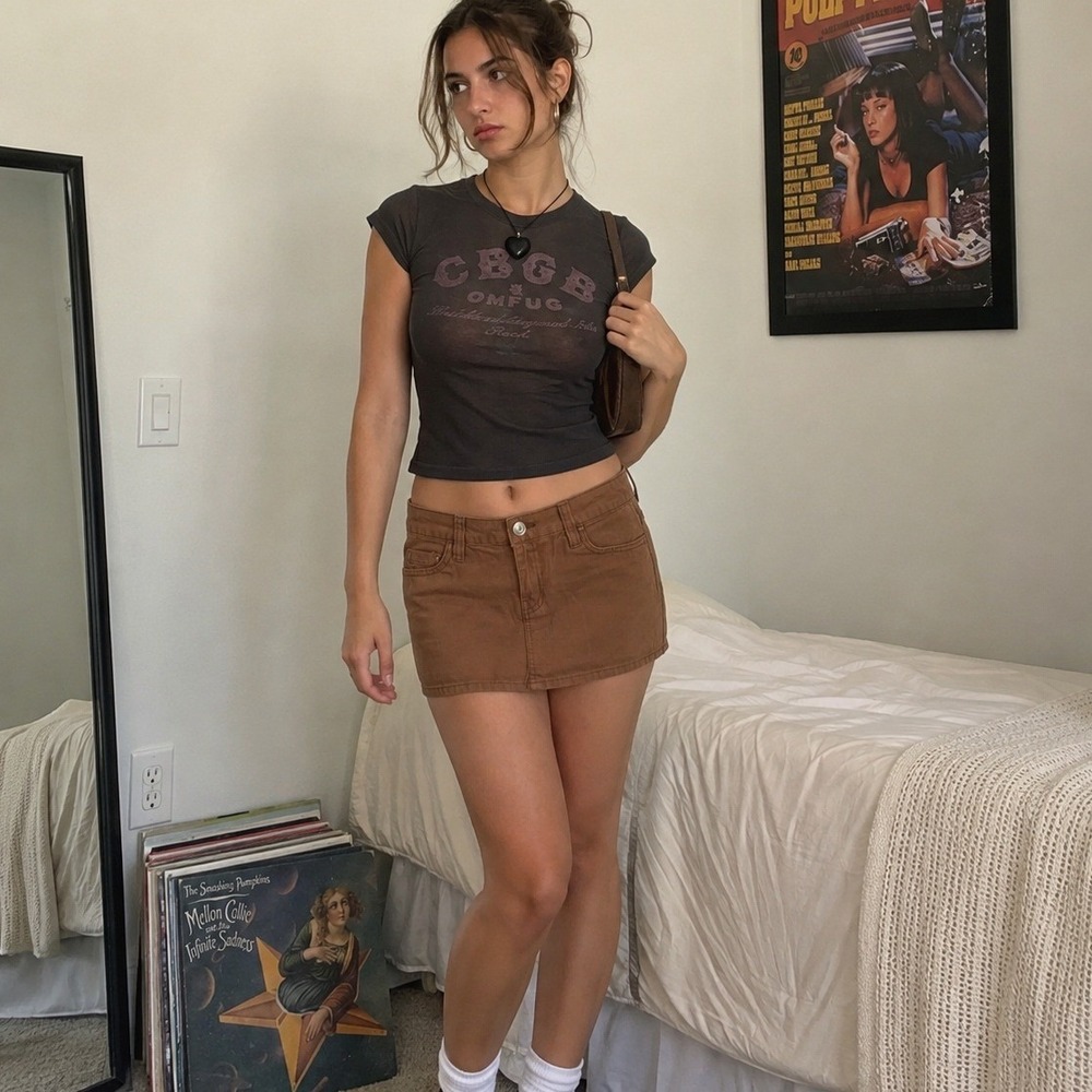 H&M Divided Brown Micro Mini Skirt Utility Pockets Cotton Sz 2 Y2K Downtown Girl